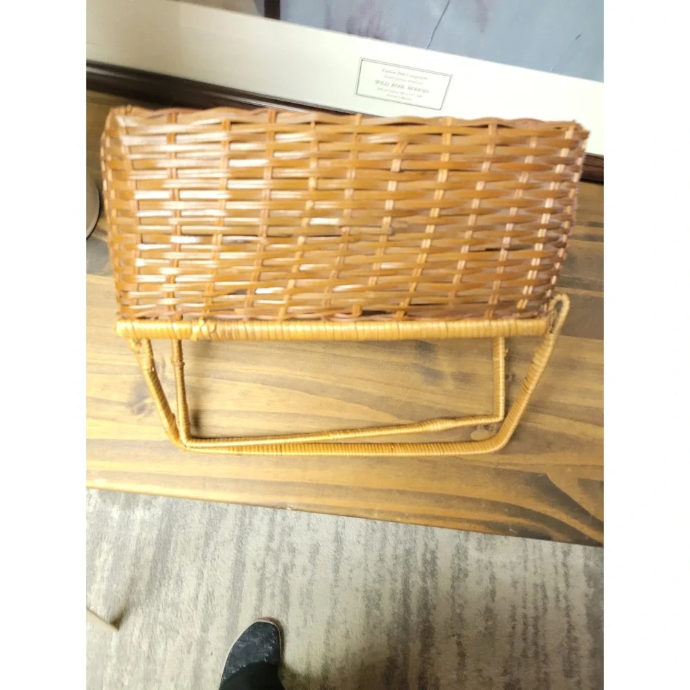 Woven Wicker Utensil Caddy Rattan‎ Desk Organizer with Handle Brown 4-Section